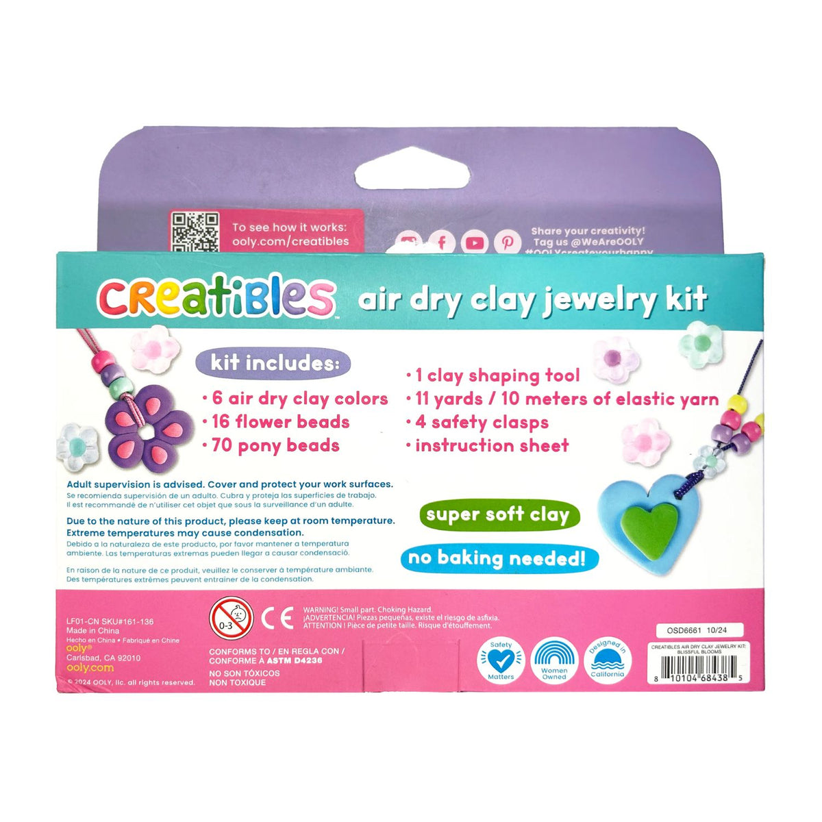 Creatibles air dry clay jewelry kit packaging with colorful design and text.