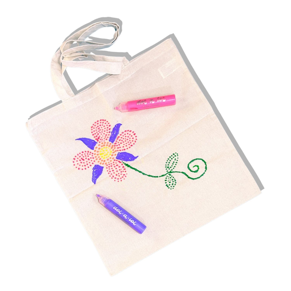 Tote bag with a flower design made with the Dot-a-Lot Markers