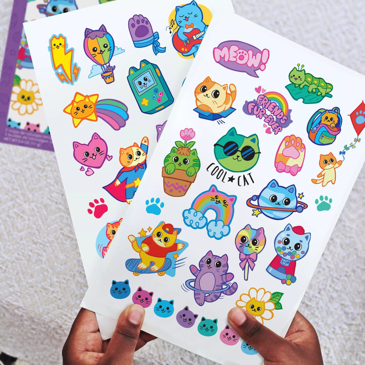 The ultimate cat themed party favour! 3 sheets of bold, temporary tattoos. Perfect for goodie bags, sleepovers, and rainy days.