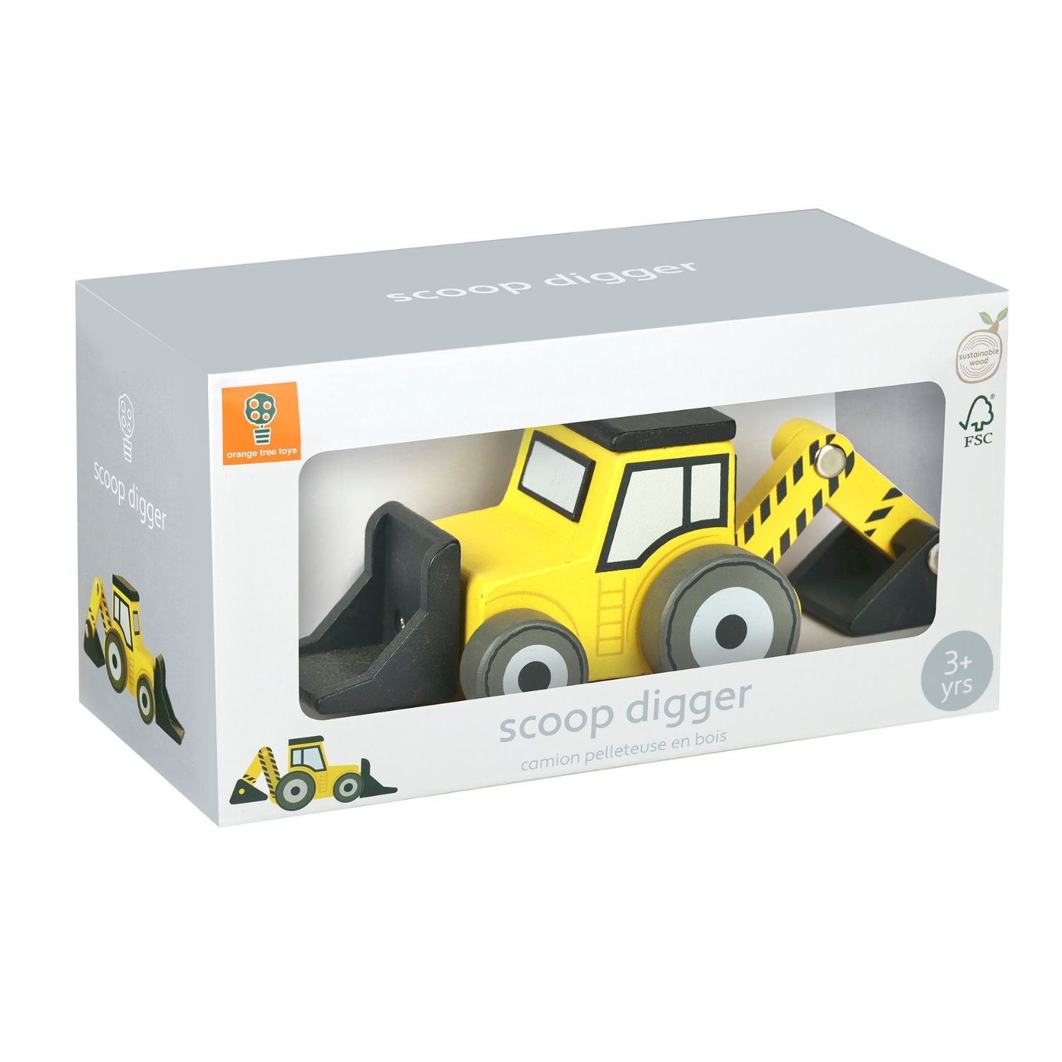 Heavy-duty worksite fun! Crafted from durable solid wood with non-toxic paints. Sized perfectly for little hands to dig, scoop, and steer across the floor.
