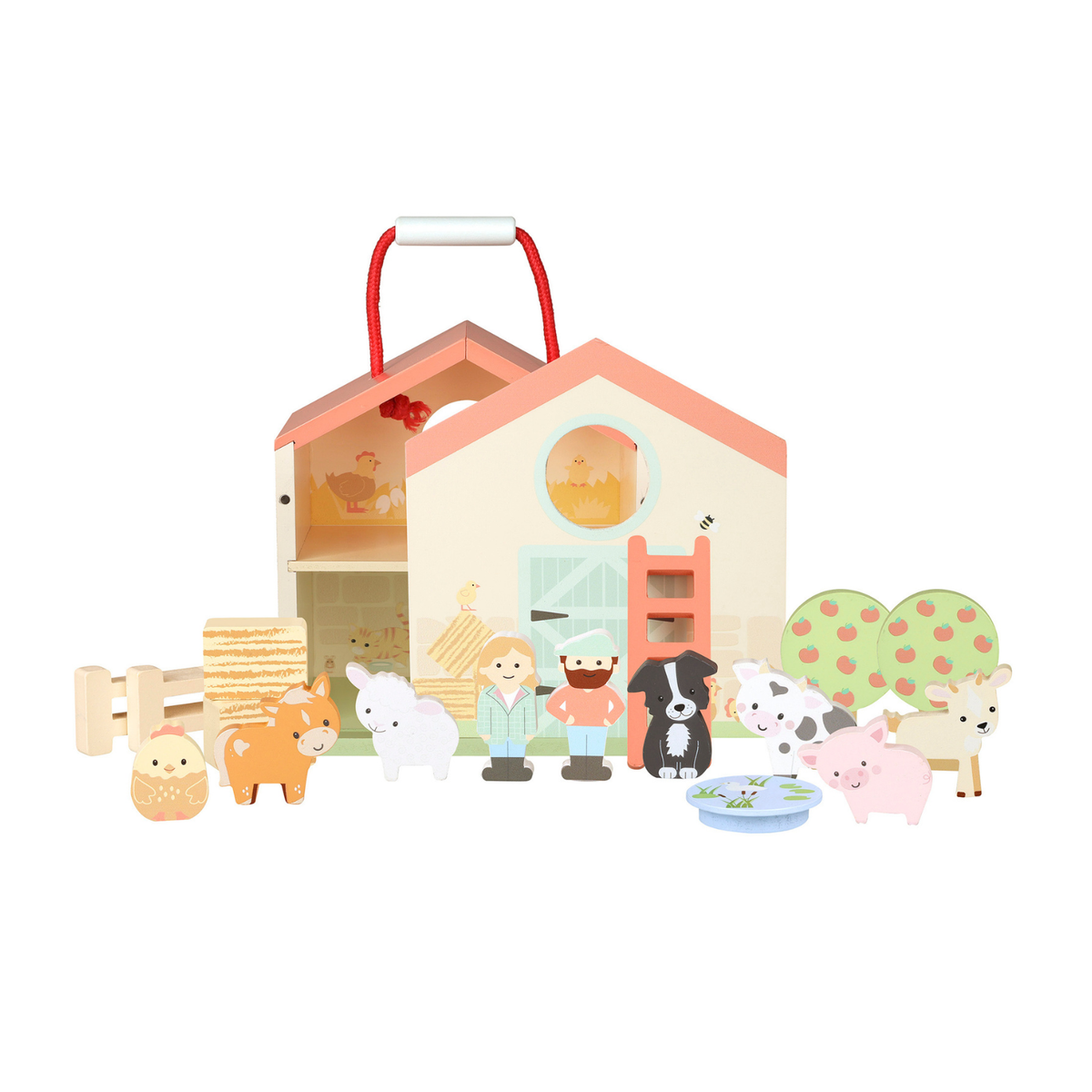 Toy farm set with animals and a house.