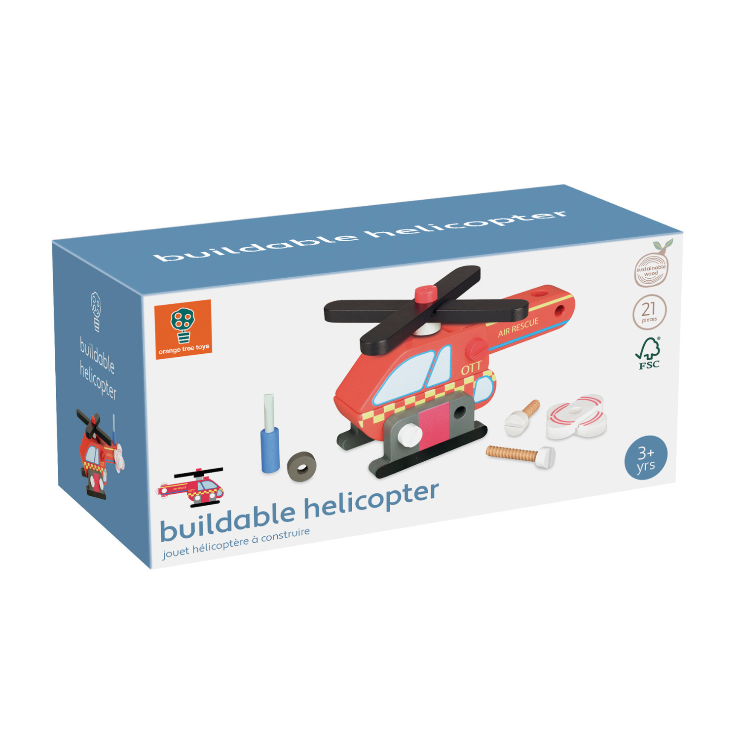 Take to the skies! The Orange Tree Toys Buildable Helicopter lets kids construct their own rescue aircraft with spinning rotor blades. Ages 3+.