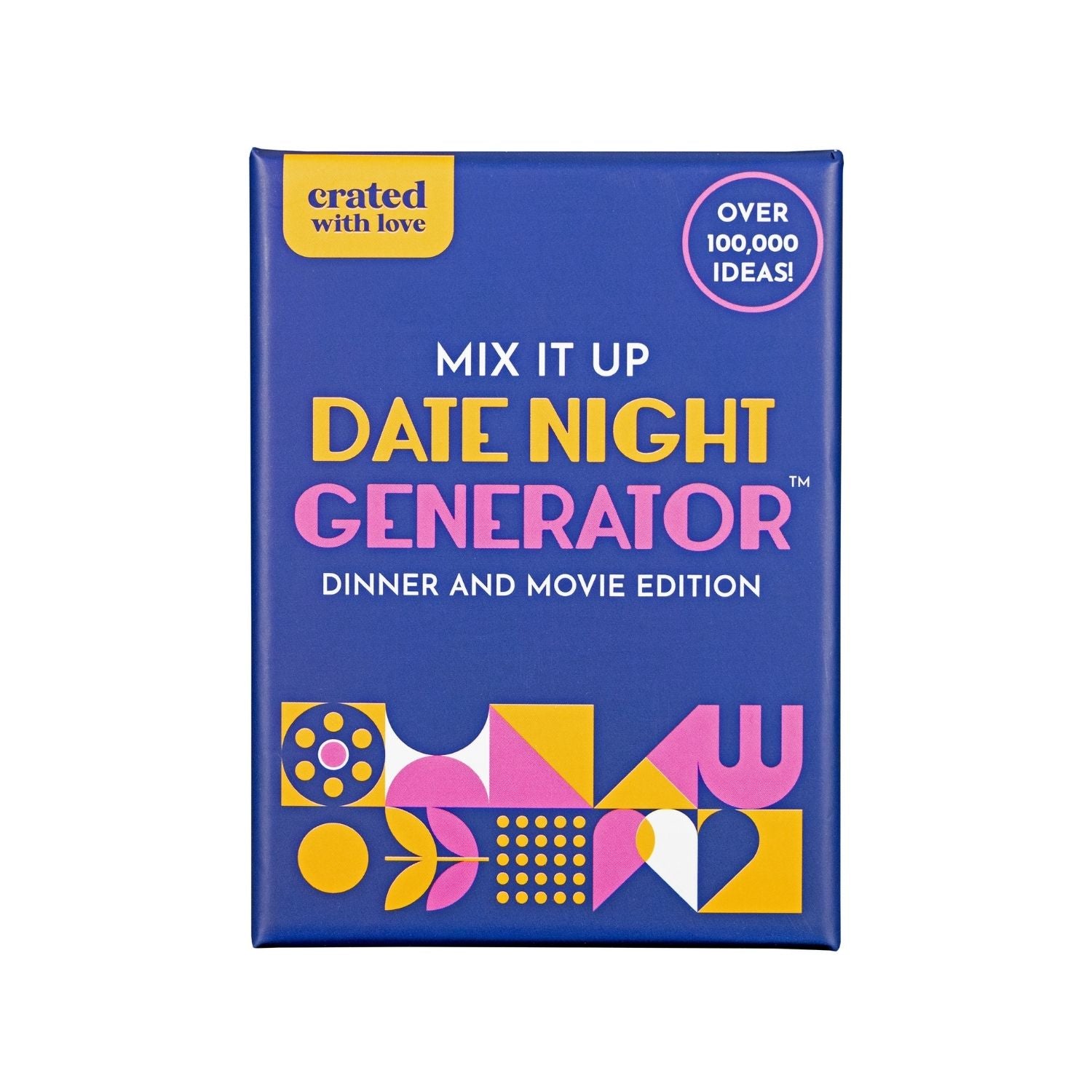 The Mix It Up Date Night Generator by Project Genius, featuring a stylish, compact box and three distinct stacks of challenge cards.