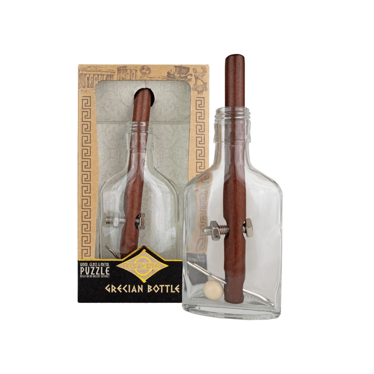 An educational disassembly puzzle inspired by ancient Greek glassmaking. Remove and replace all items in this level five challenge. For ages eight plus.