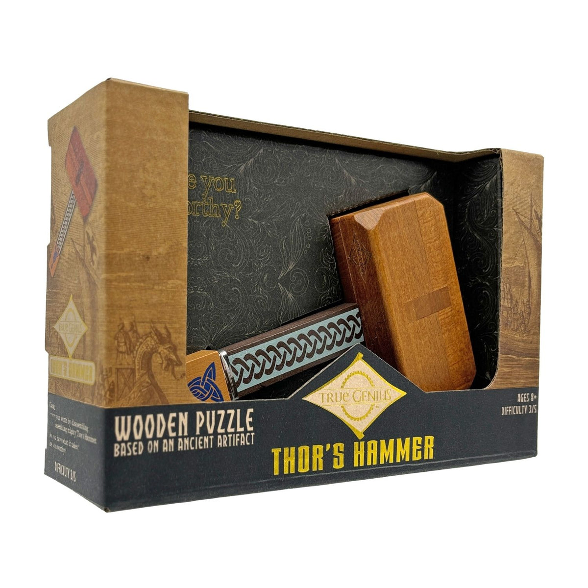 This mythological wooden puzzle is a must-have for history fans. Master the interlocking pieces of Thor's hammer to solve the challenge. Level three difficulty.