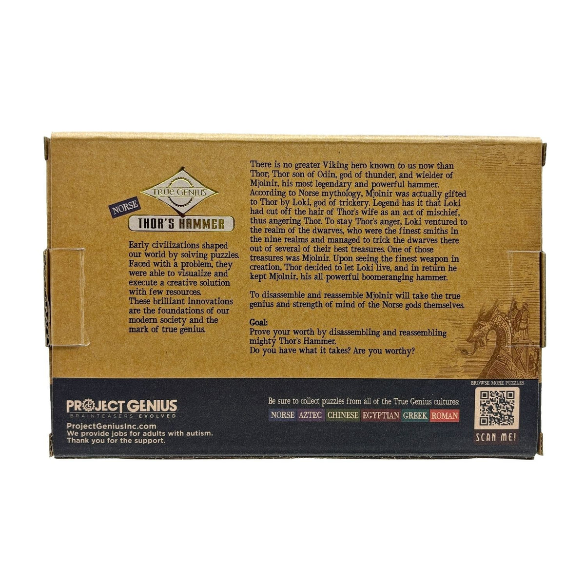 The retail box for Thor’s Hammer by Project Genius, displaying the level three difficulty rating, age eight plus label, and the "Viking" theme.