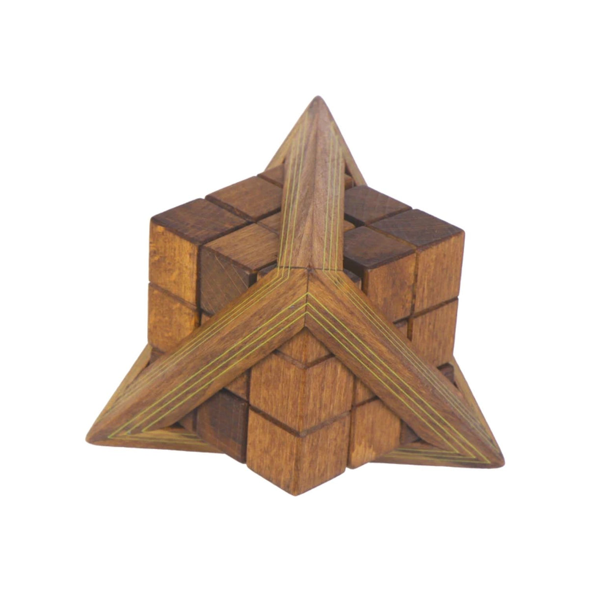  An educational wooden interlocking  pyramid puzzle displayed highlighting its ancient engineering theme and screen-free play value.