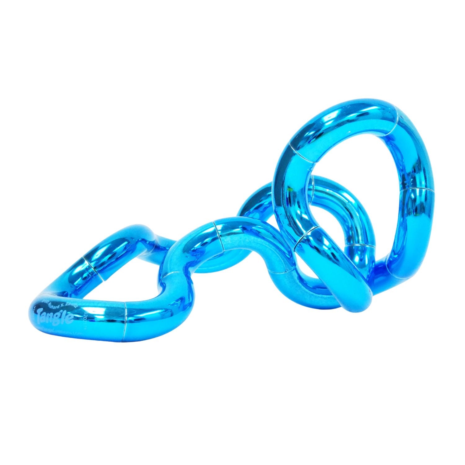 The Metallic Blue Tangle showcasing its brilliant sapphire and cobalt blue reflective chrome plating that glints with every twist.