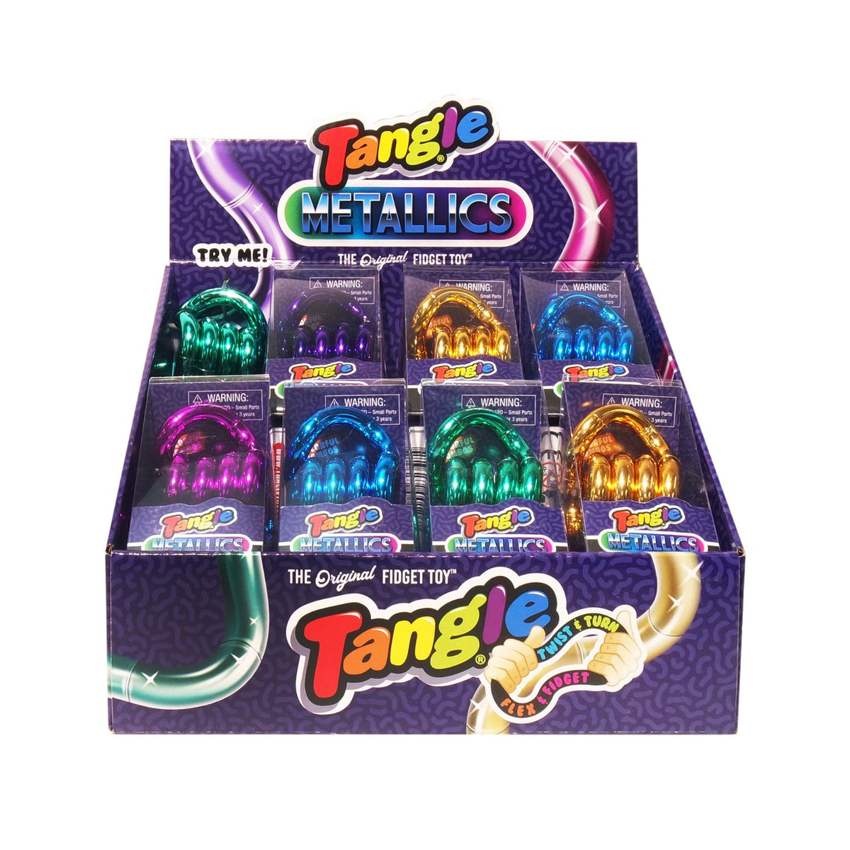 Sophistication meets sensory play. Tangle Metallic features a high-shine reflective coating that looks just as good in a boardroom as it does in a backpack. Ages 3+.