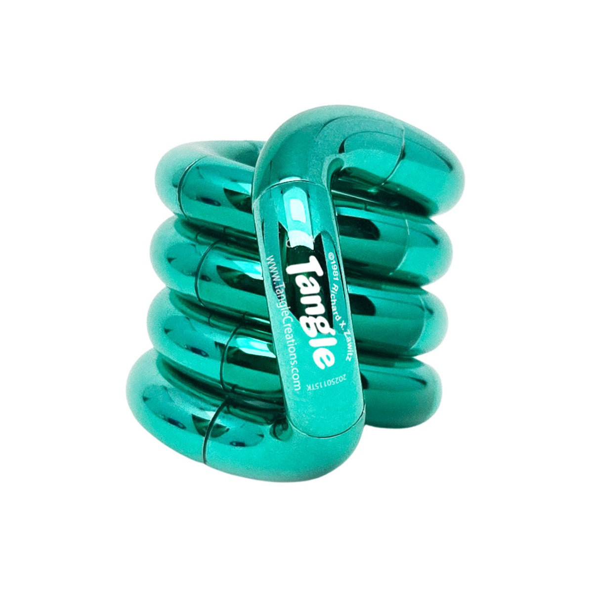 the green Emerald Tangle - illustrating the clean, seamless connection of the high-shine metallic segments.