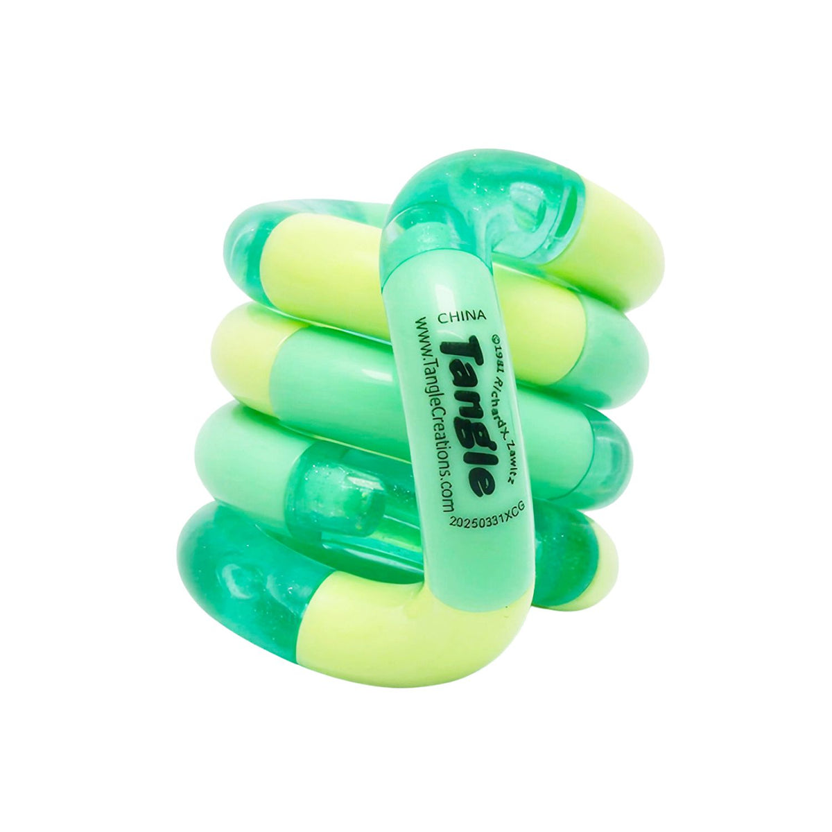 the Melon edition of the Tangle Classic with its blend of bright lime green and soothing, soft mint green sections.