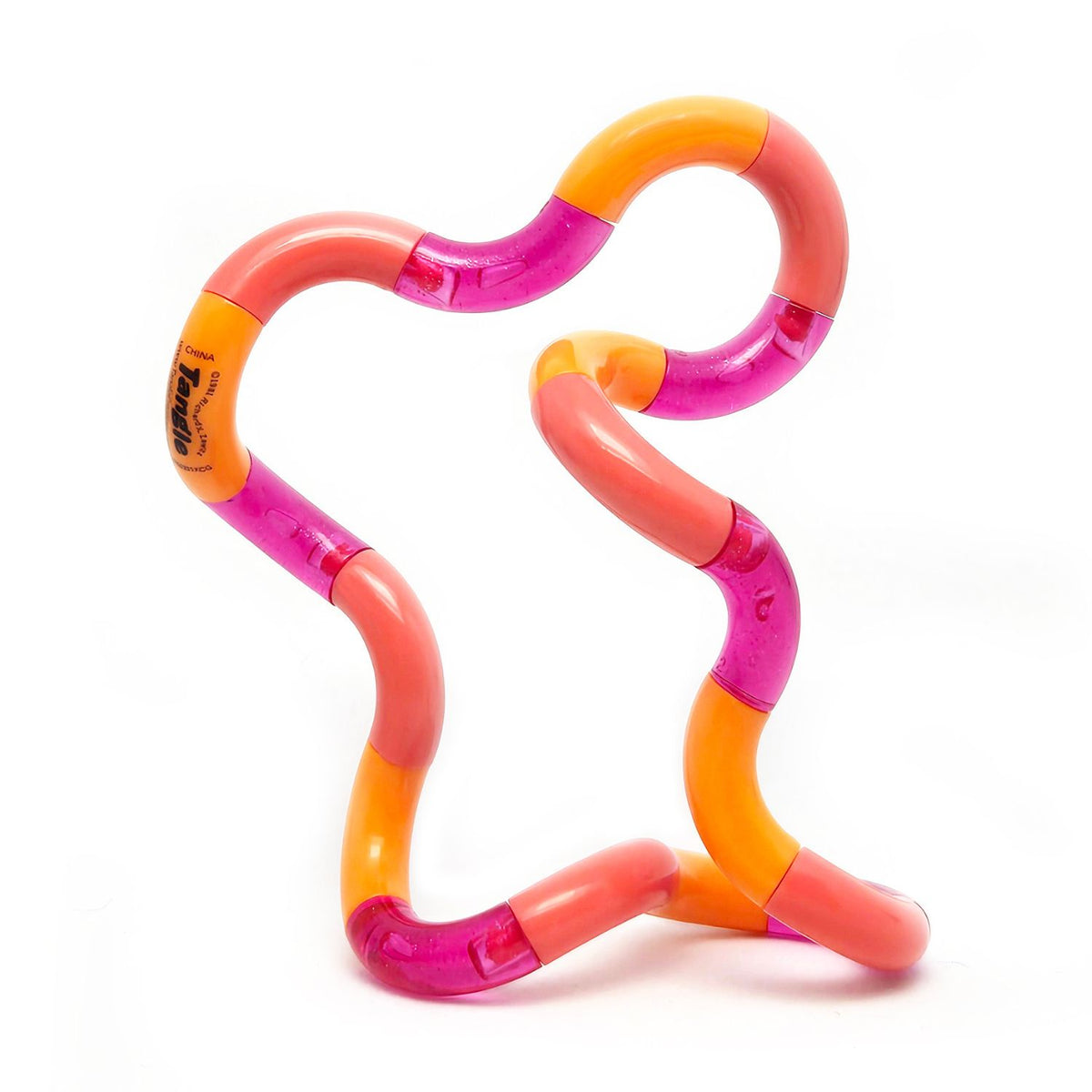 The Passionfruit Tangle Classic, displaying a rich, deep aesthetic built from alternating warm glitter magenta and bright orange and pinky red segments.