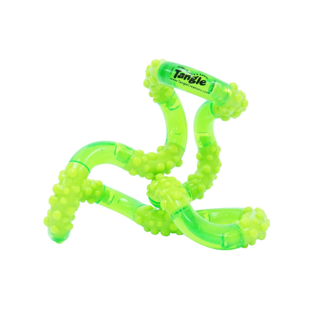 The Slime edition of the Tangle Crush displayed on white background, featuring a high-impact neon green color scheme and the bumpy, raised tactile grip sections.