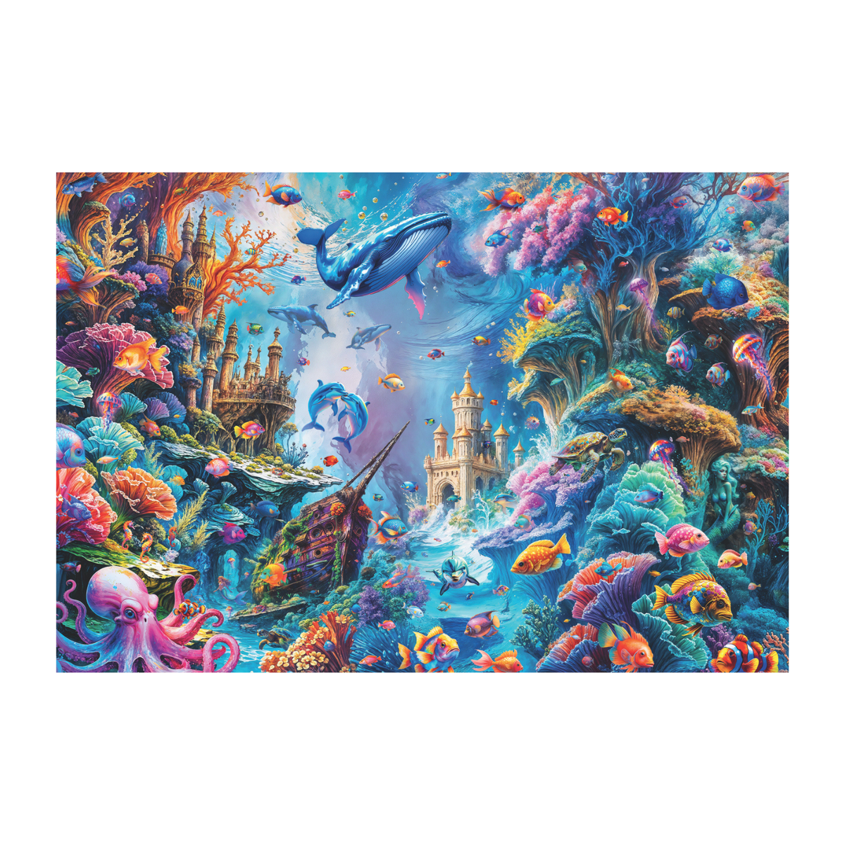 Completed Trefl 1500 piece puzzle with vibrant image - Underwater World