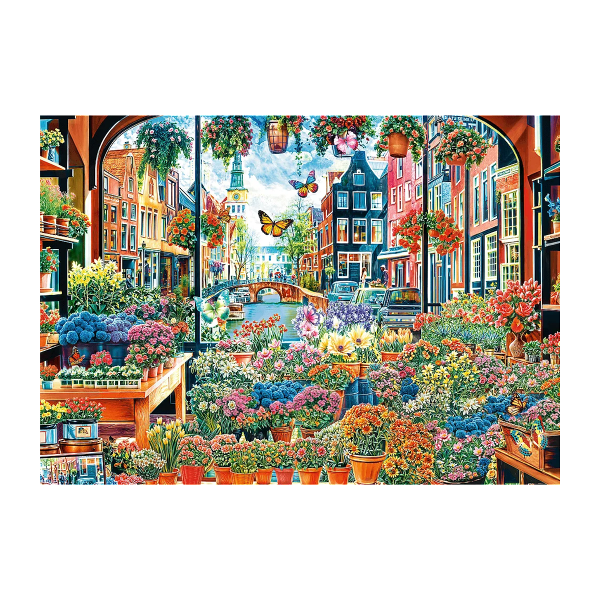 Trefl 2000 piece puzzle Flower Shop in Amsterdam completed artwork 
