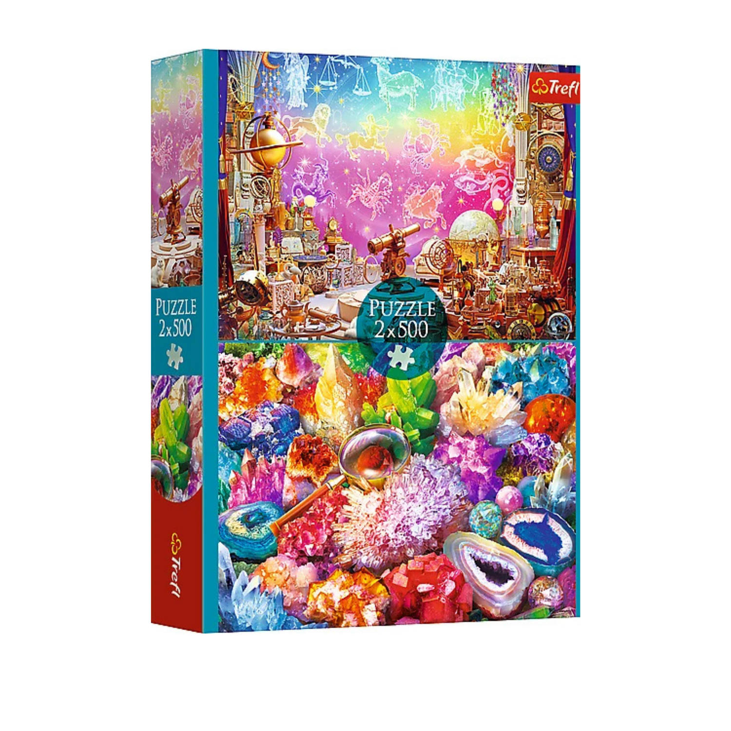 European-made Trefl double 500 piece puzzles in one box - Cosmos and Crystals