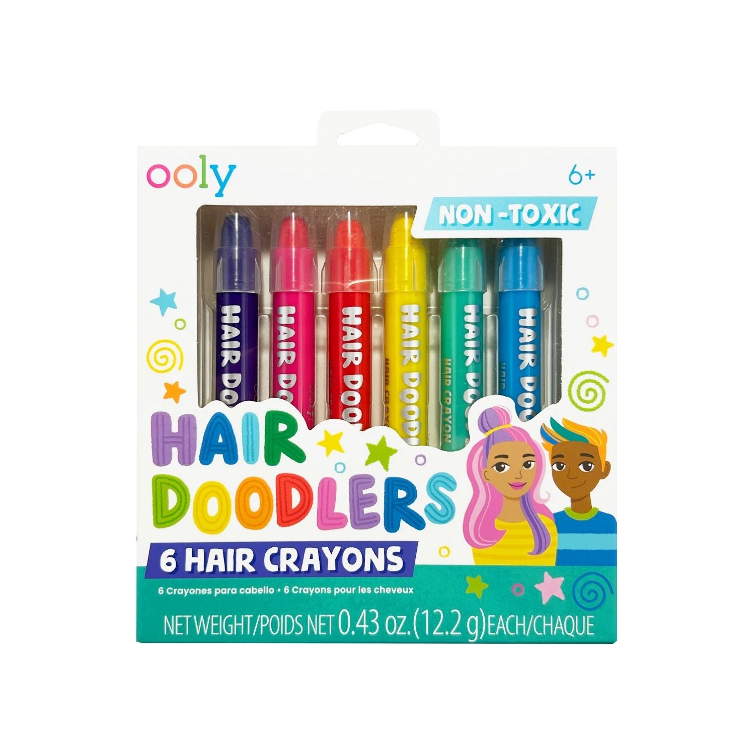 Pack of Ooly Hair Doodlers hair crayons on a white background
