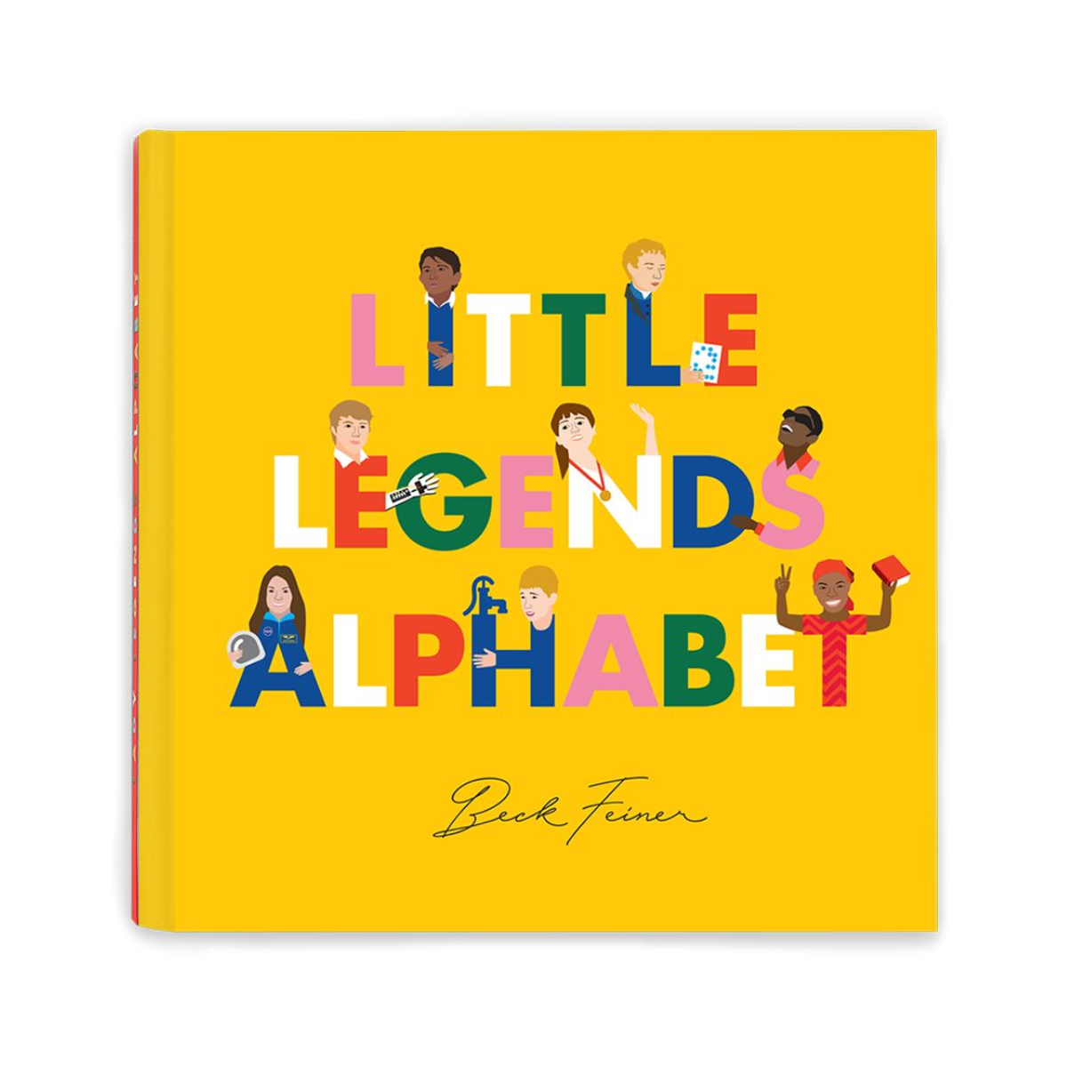 A children's educational book titled 'Little Legends Alphabet' with colorful illustrations of individuals representing the alphabet from A to Z, and the author's name at the bottom.